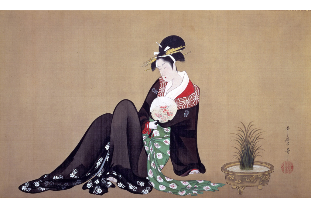 喜多川歌麿「納涼美人図」（重要美術品）寛政6-7年（1794-95）頃、絹本着色、千葉市美術館