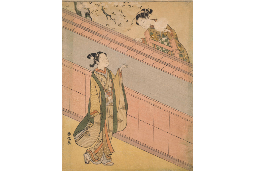 鈴木春信「鞠と男女」明和4年（1767）頃、中判錦絵、千葉市美術館